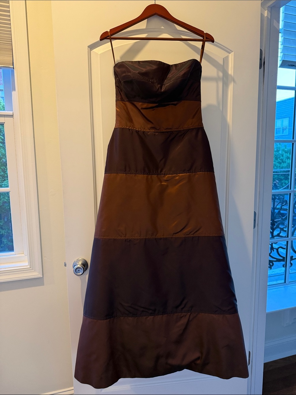 Helen Morley Strapless Layered Brown Evening Gown